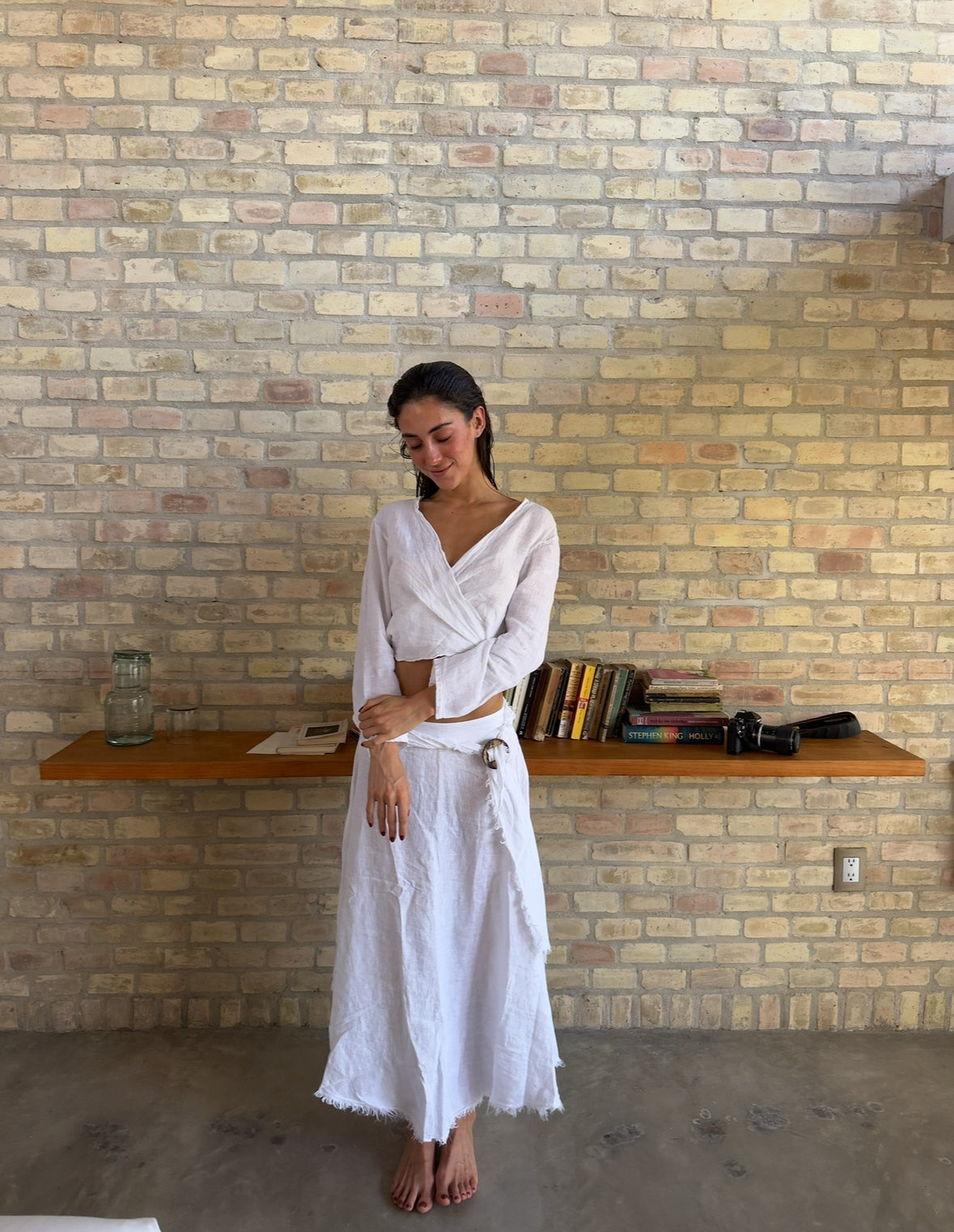 Linen Long Sleeve Tie Top