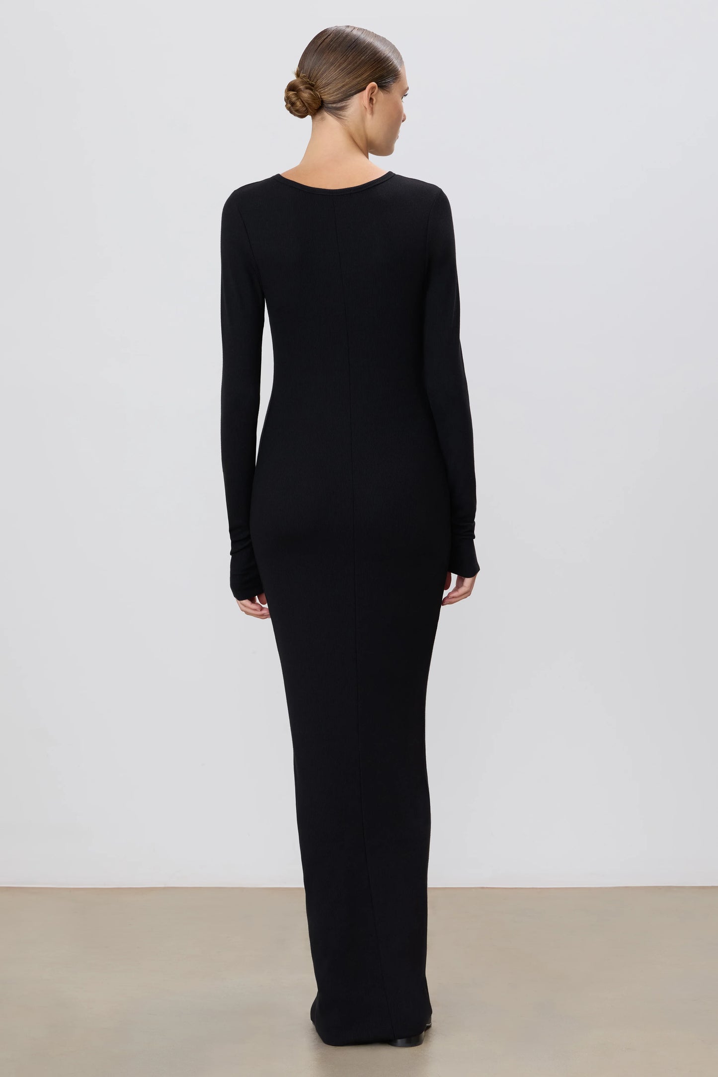 Long Sleeve Crewneck Maxi Dress Black