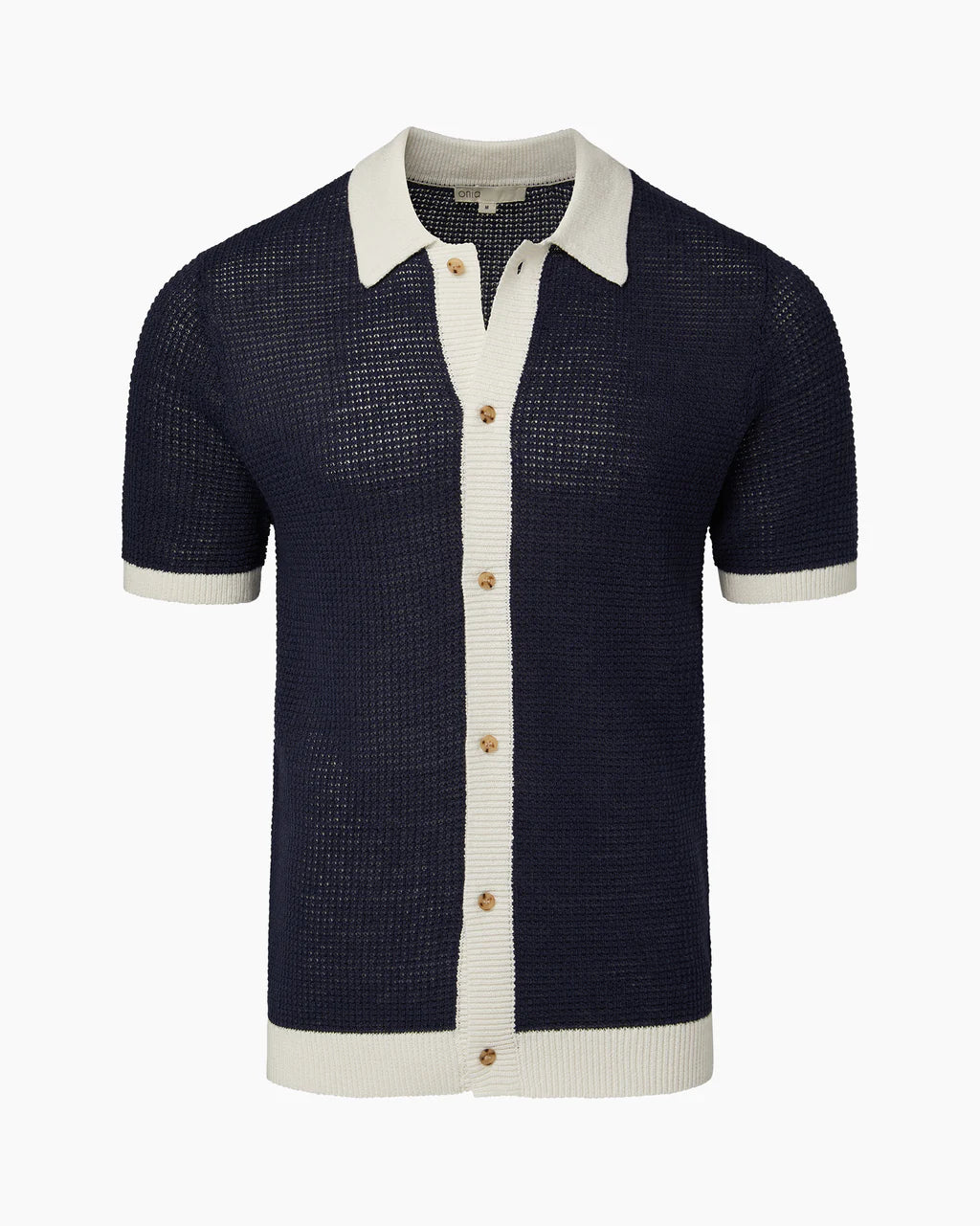 Linen Short Sleeve Button Up Blue Sweater