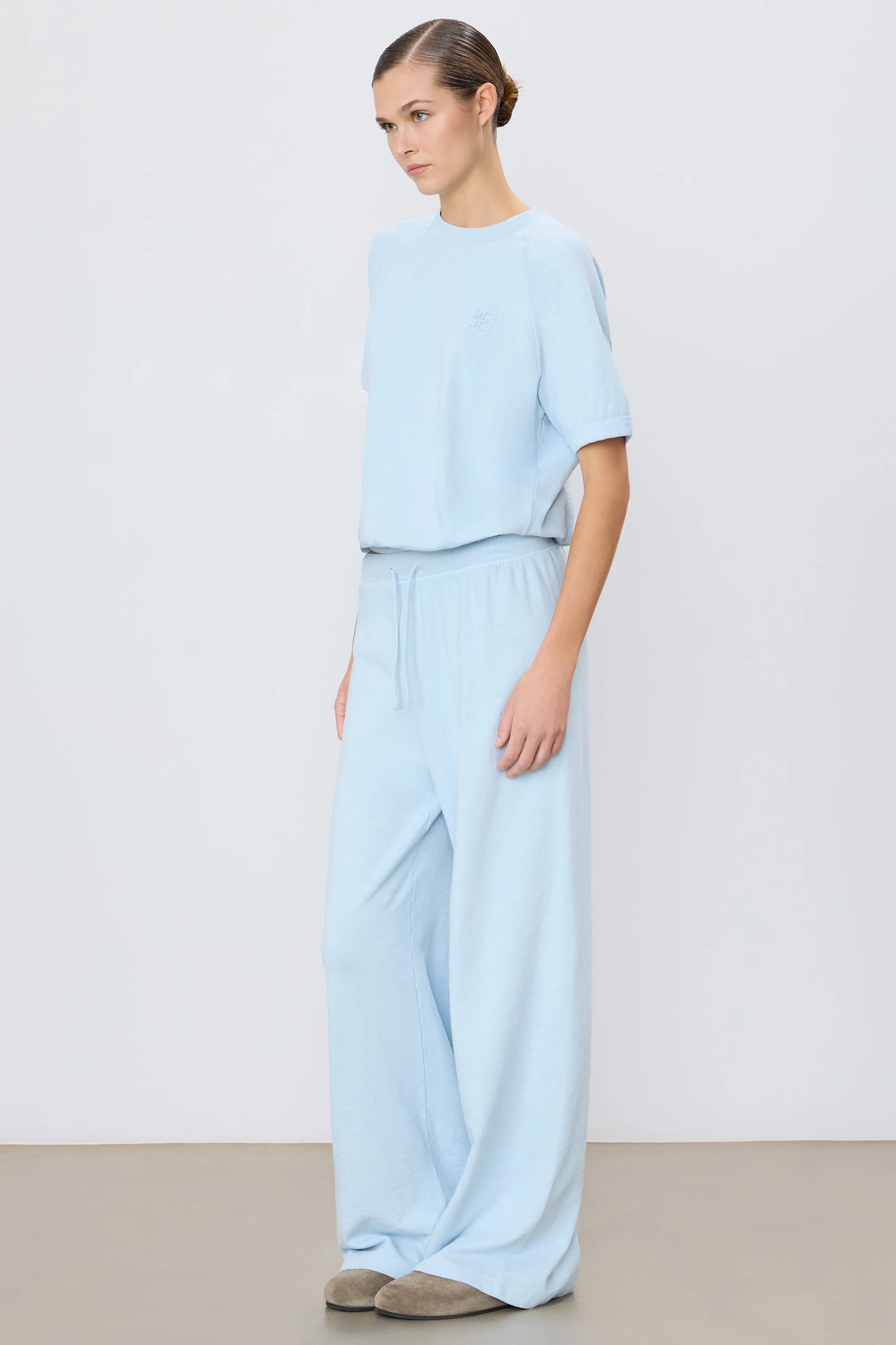 Drawstring Wide Leg Sweatpants Dusty Blue