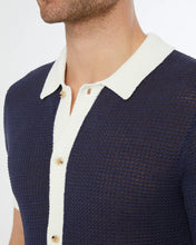 Linen Short Sleeve Button Up Blue Sweater