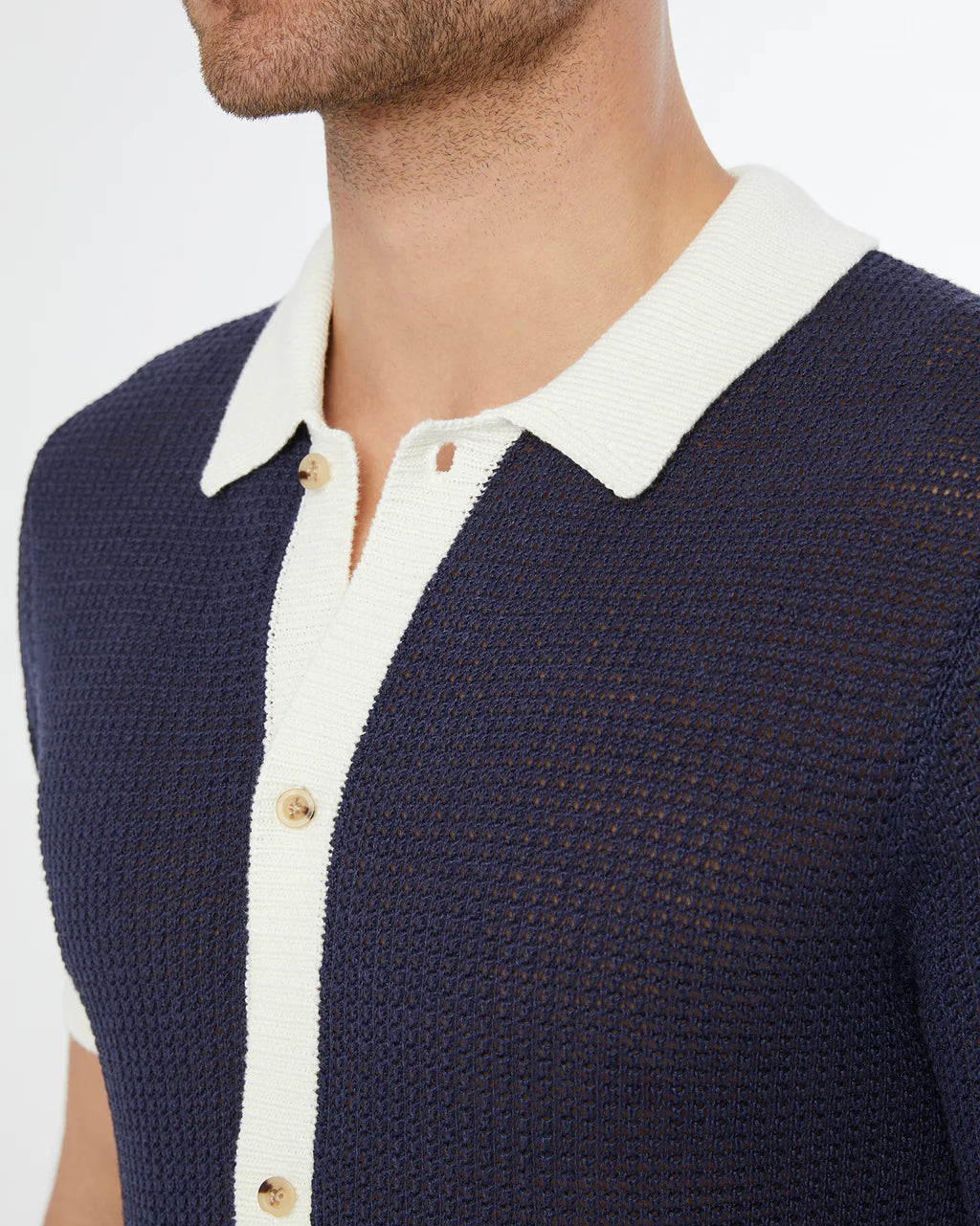 Linen Short Sleeve Button Up Blue Sweater