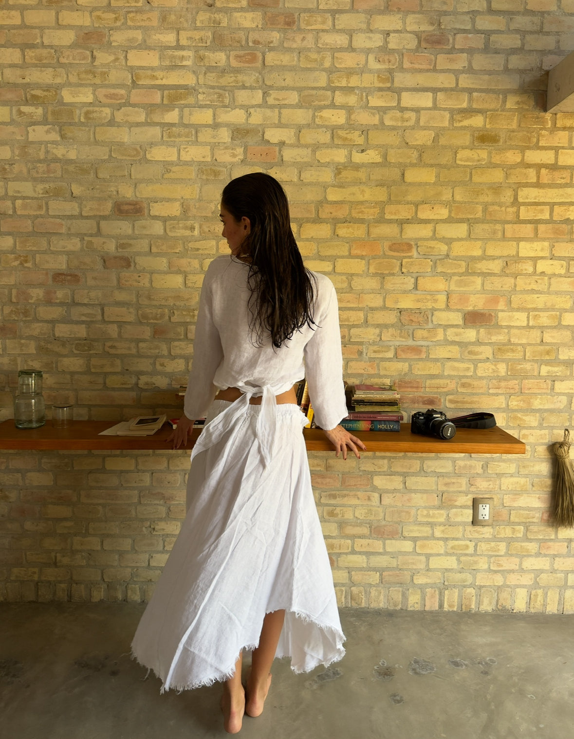 Linen Long Sleeve Tie Top