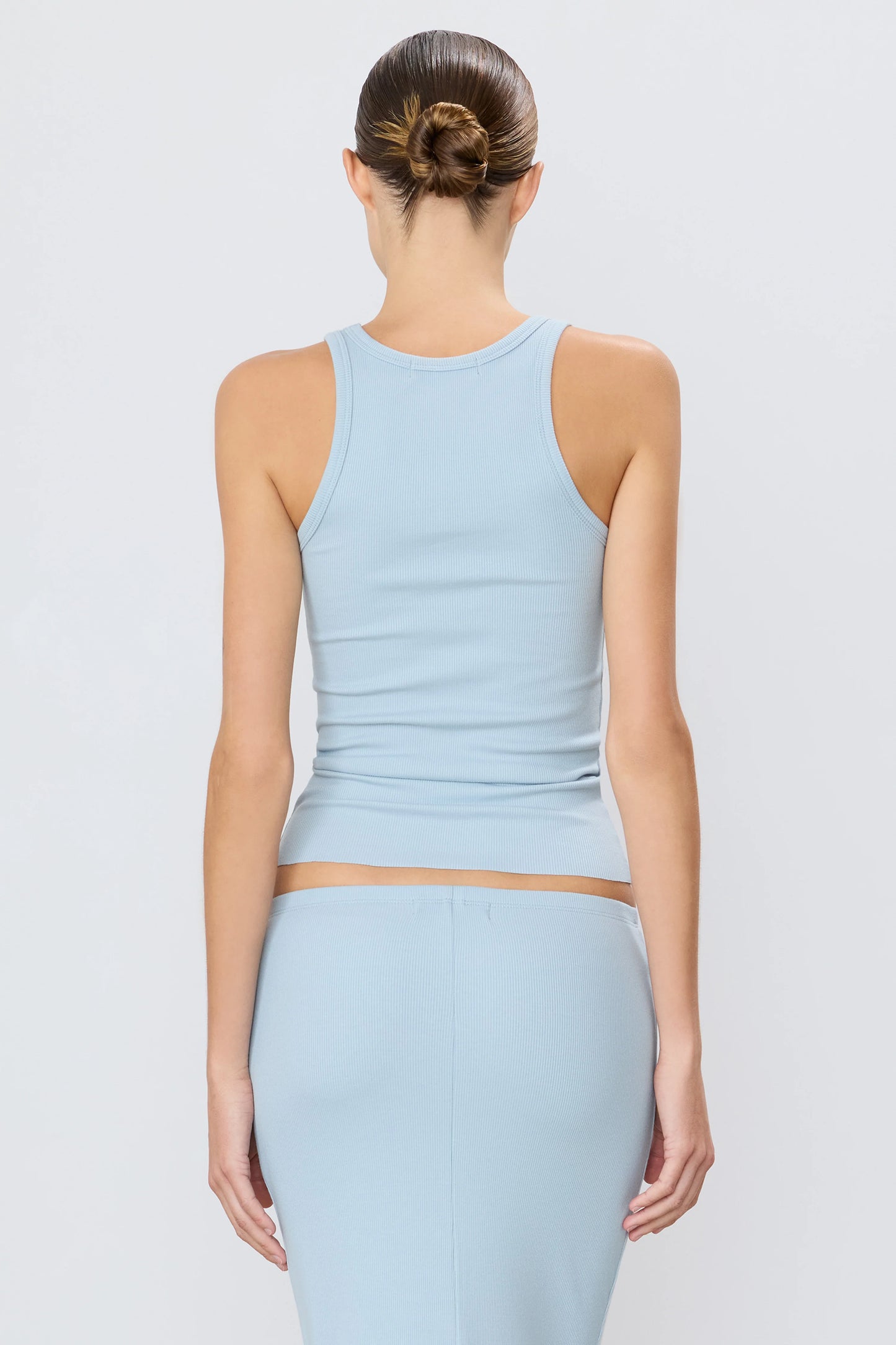 High Neck Fitted Tank Dusty Blue