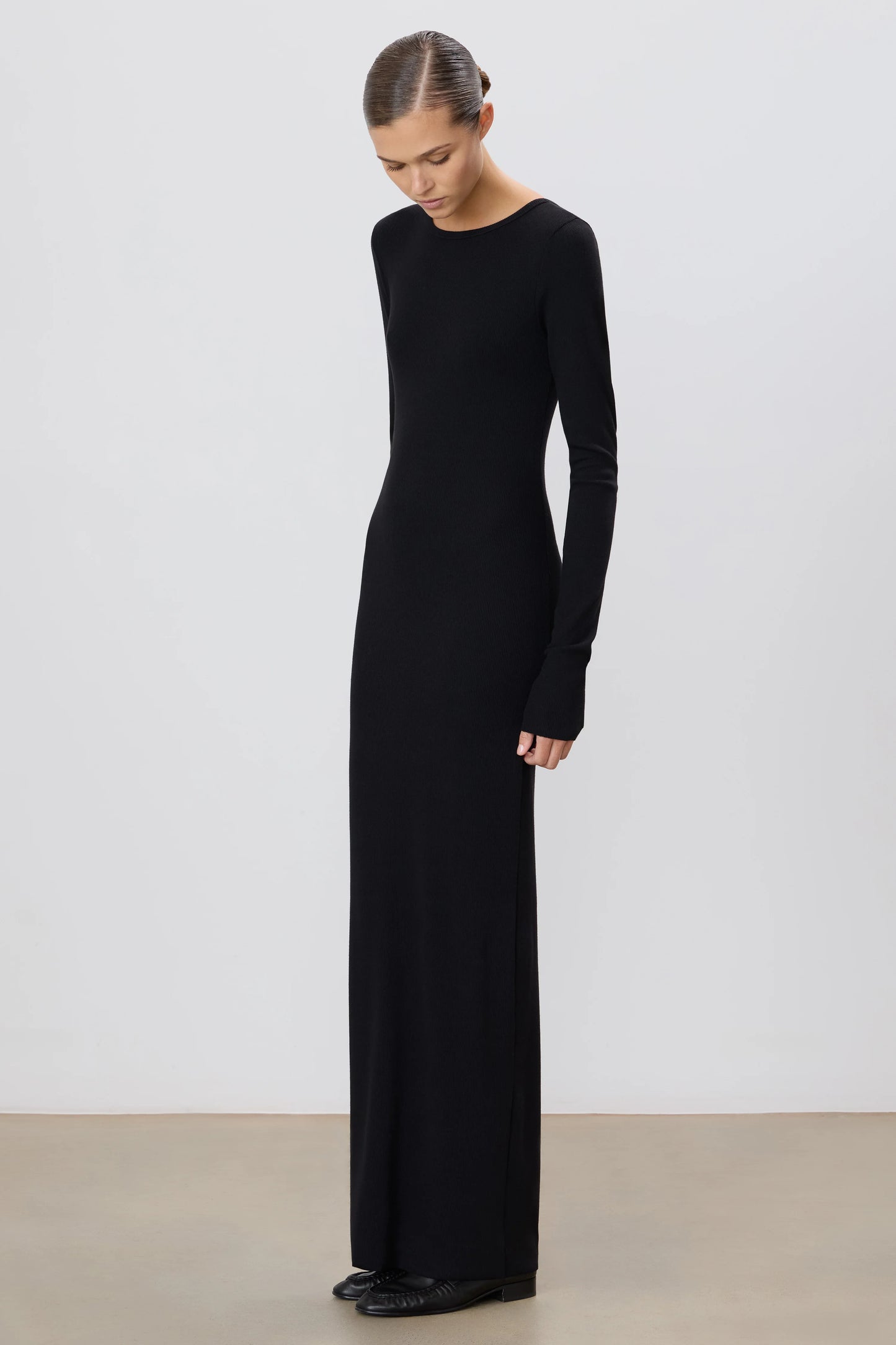 Long Sleeve Crewneck Maxi Dress Black