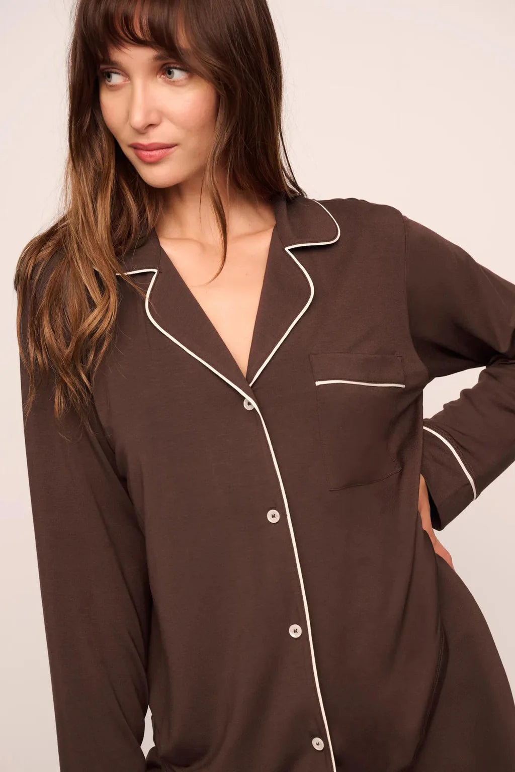 Gisele Modal Long Pj Set Chocolate