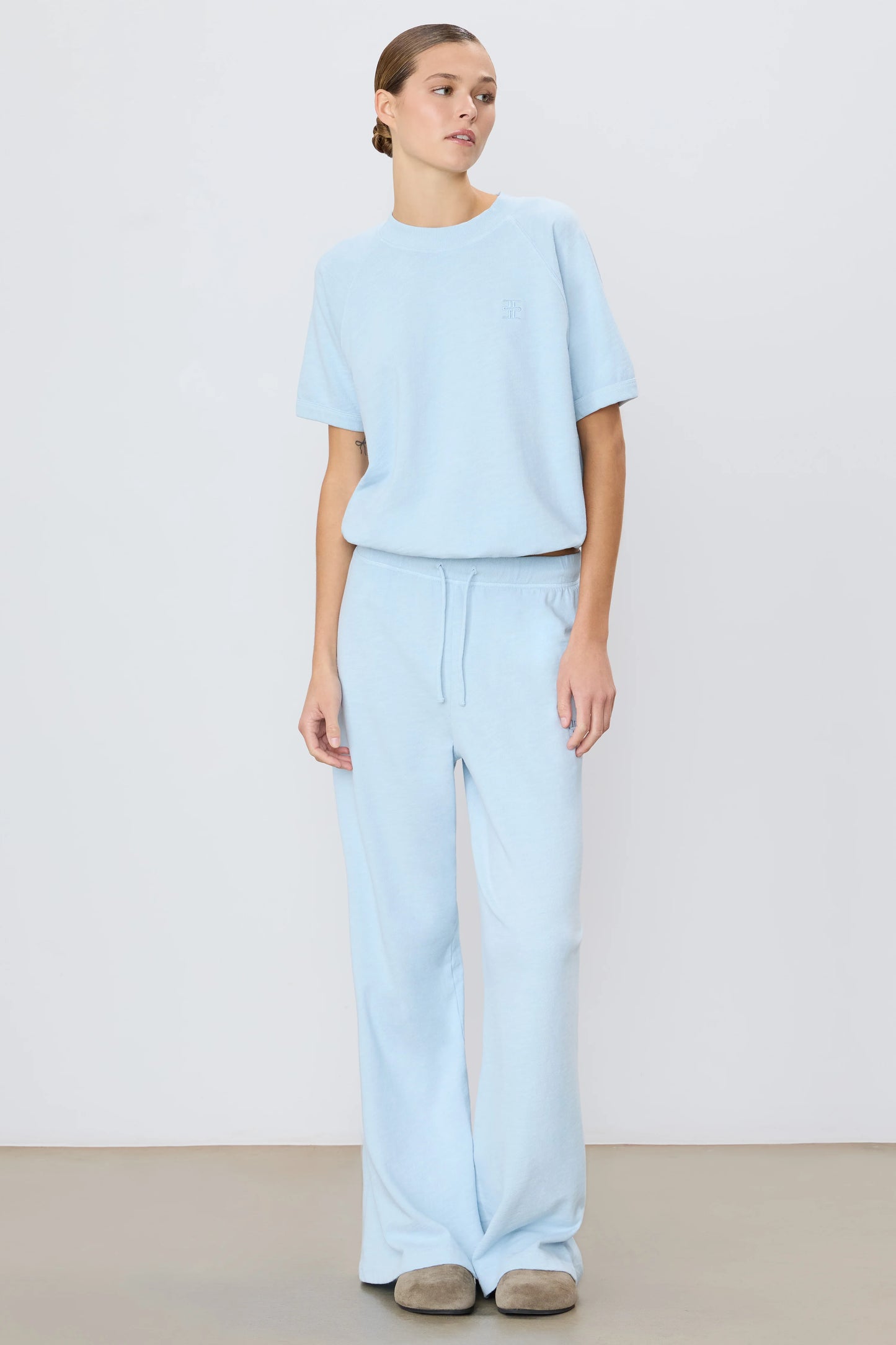 Drawstring Wide Leg Sweatpants Dusty Blue