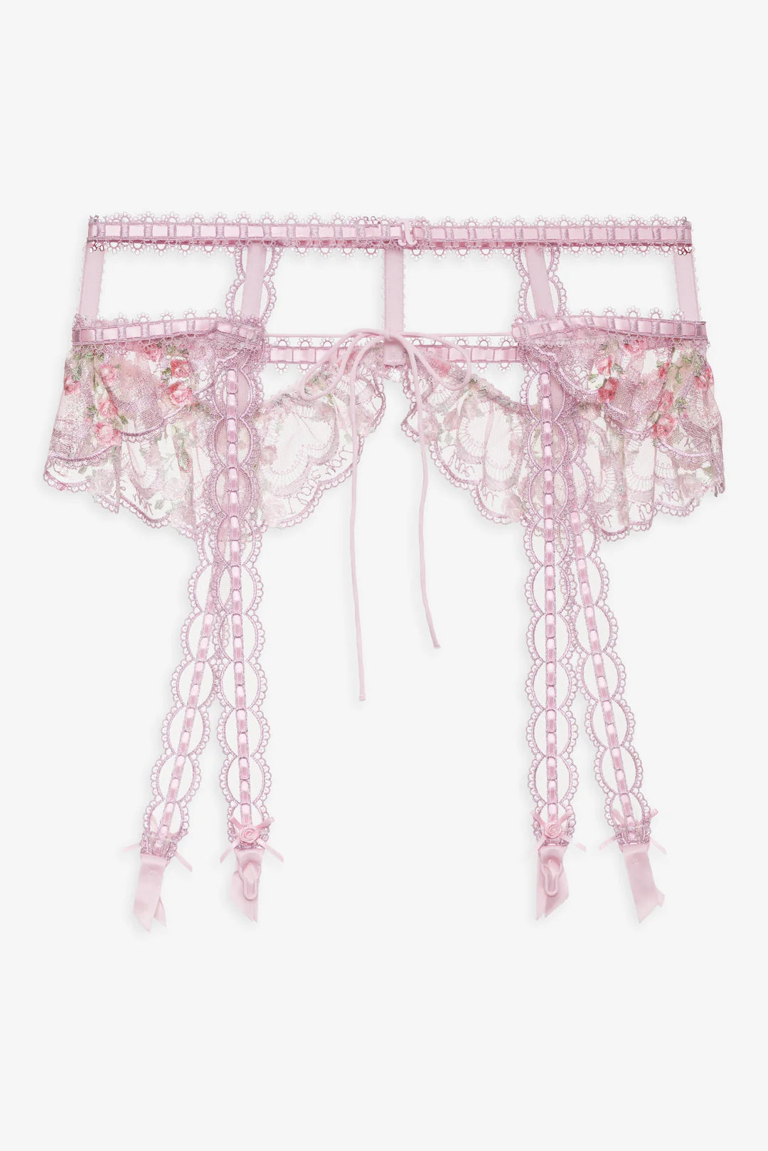 Ily Embroided Thong & Suspender Belt Pink
