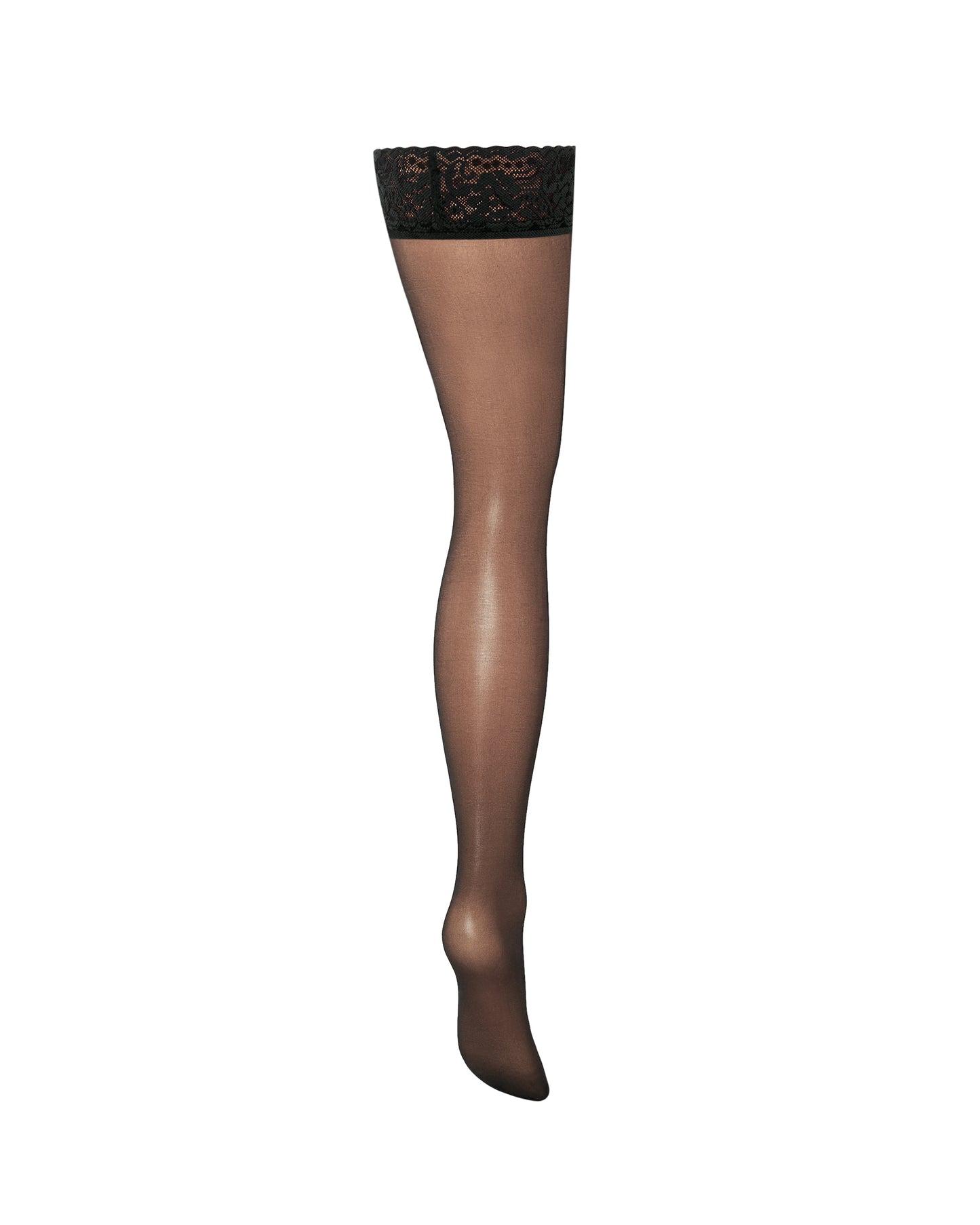 Plain Leg/Lace Top Thigh Highs Black