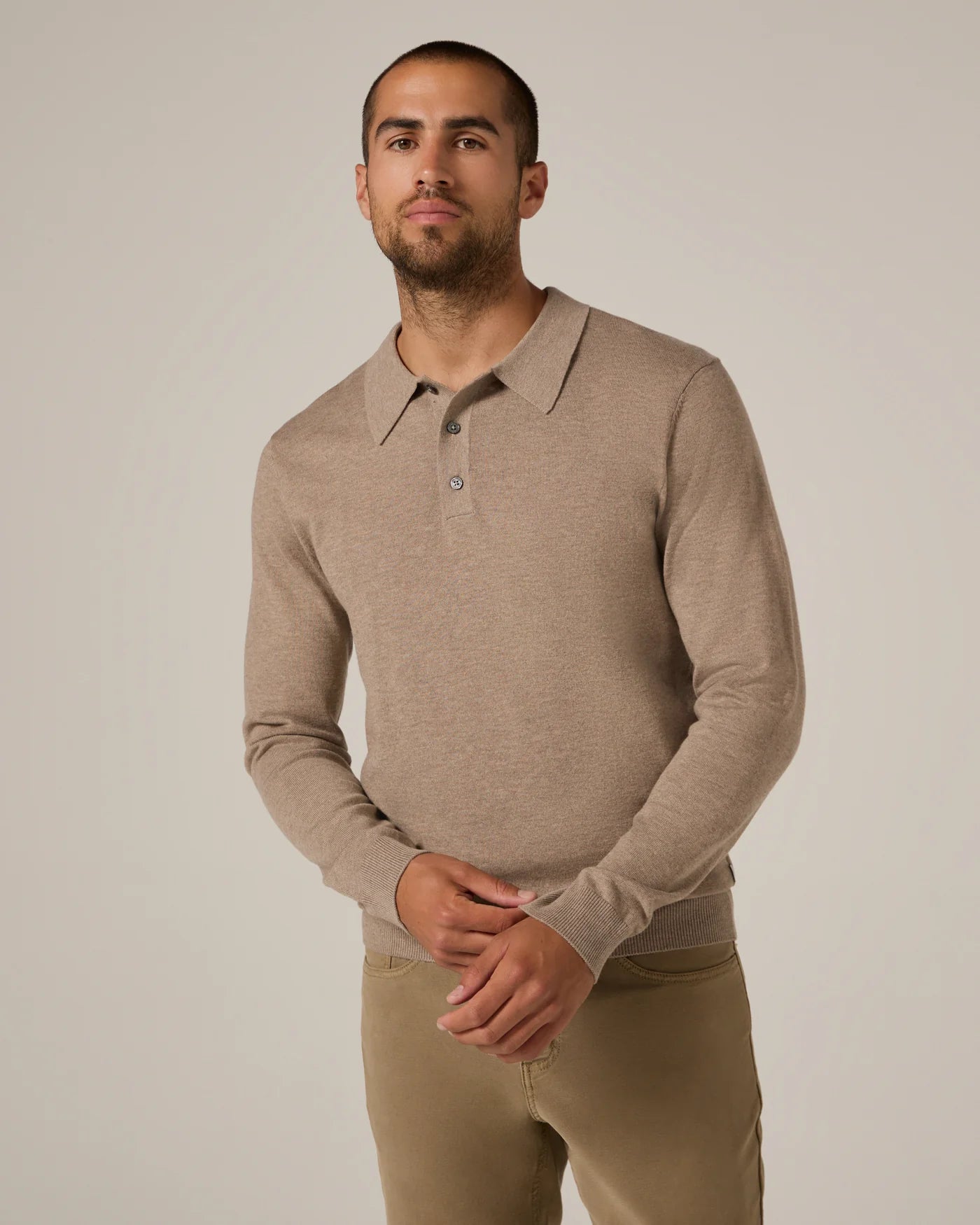 Belford Long Sleeve Sweater Polo Beige