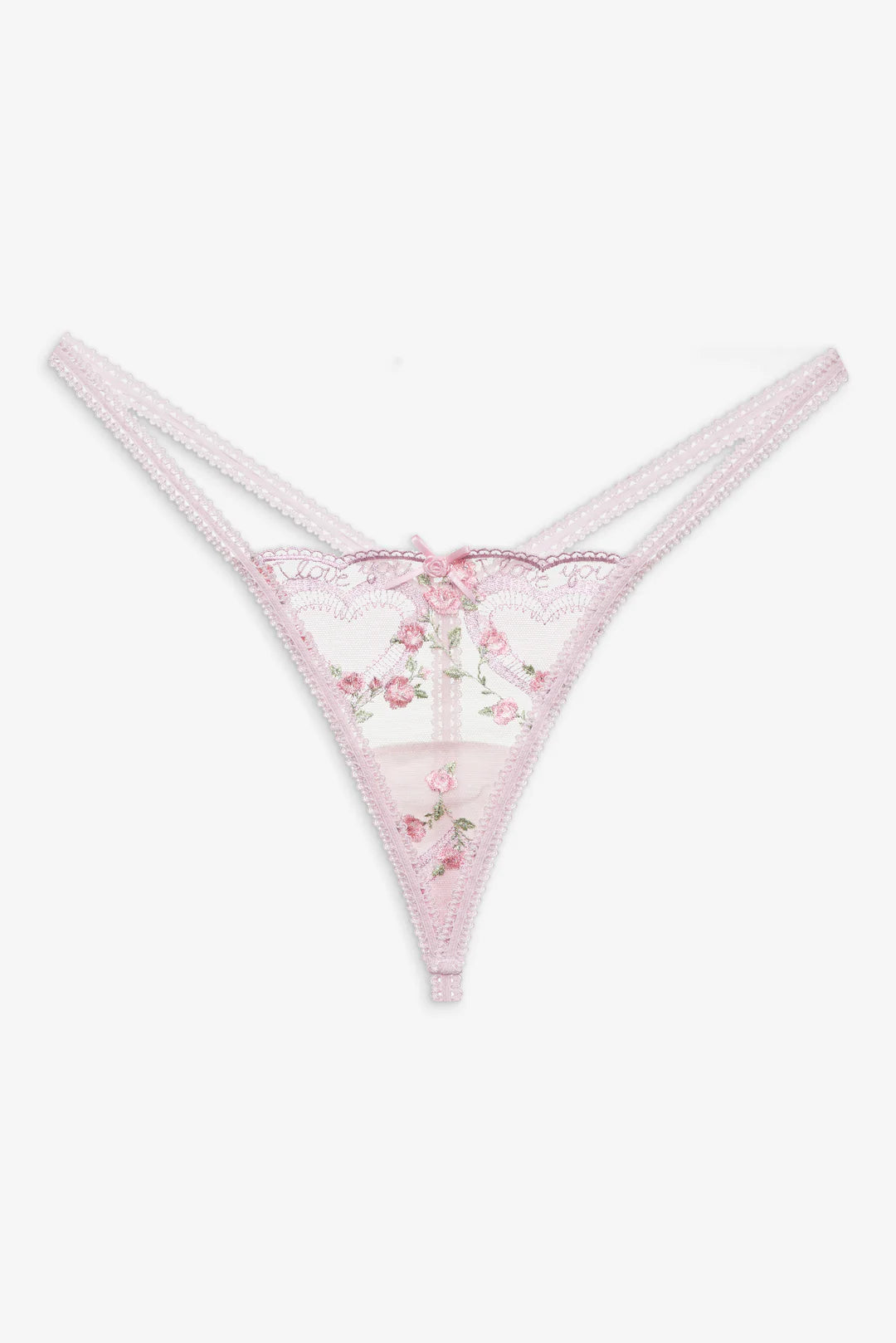 Ily Embroided Thong & Suspender Belt Pink
