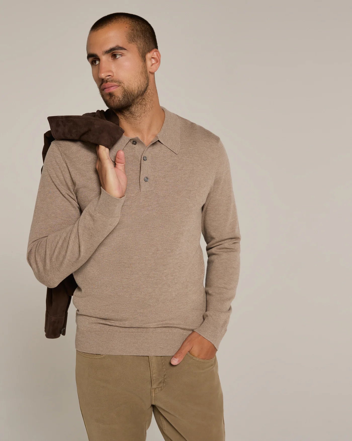Belford Long Sleeve Sweater Polo Beige