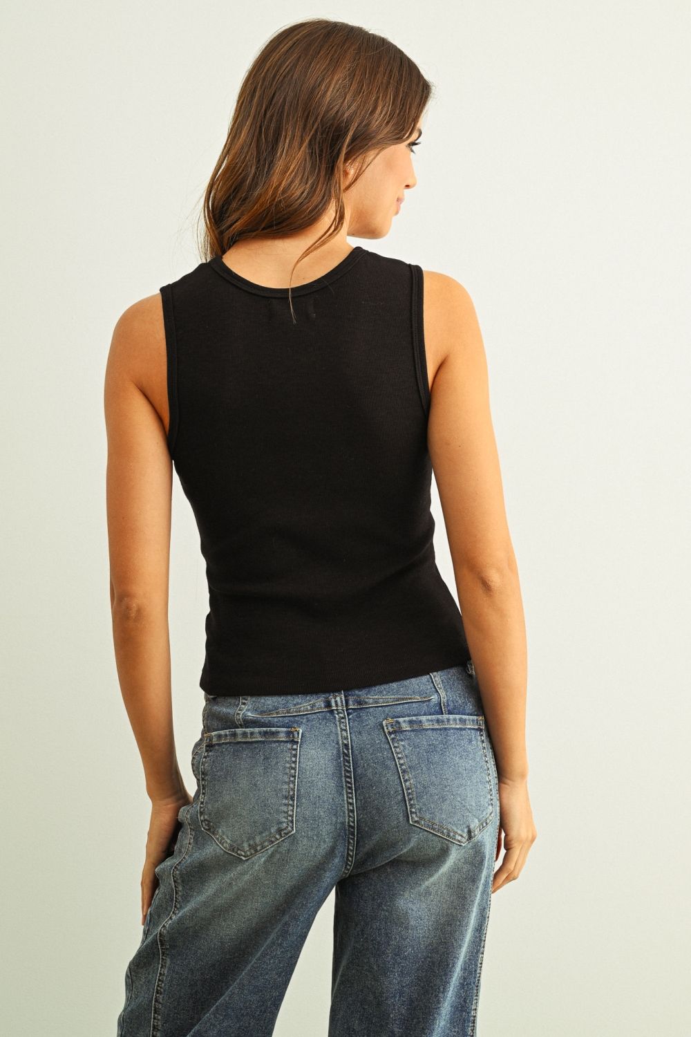 U-Neck Short Ribbed Top Black