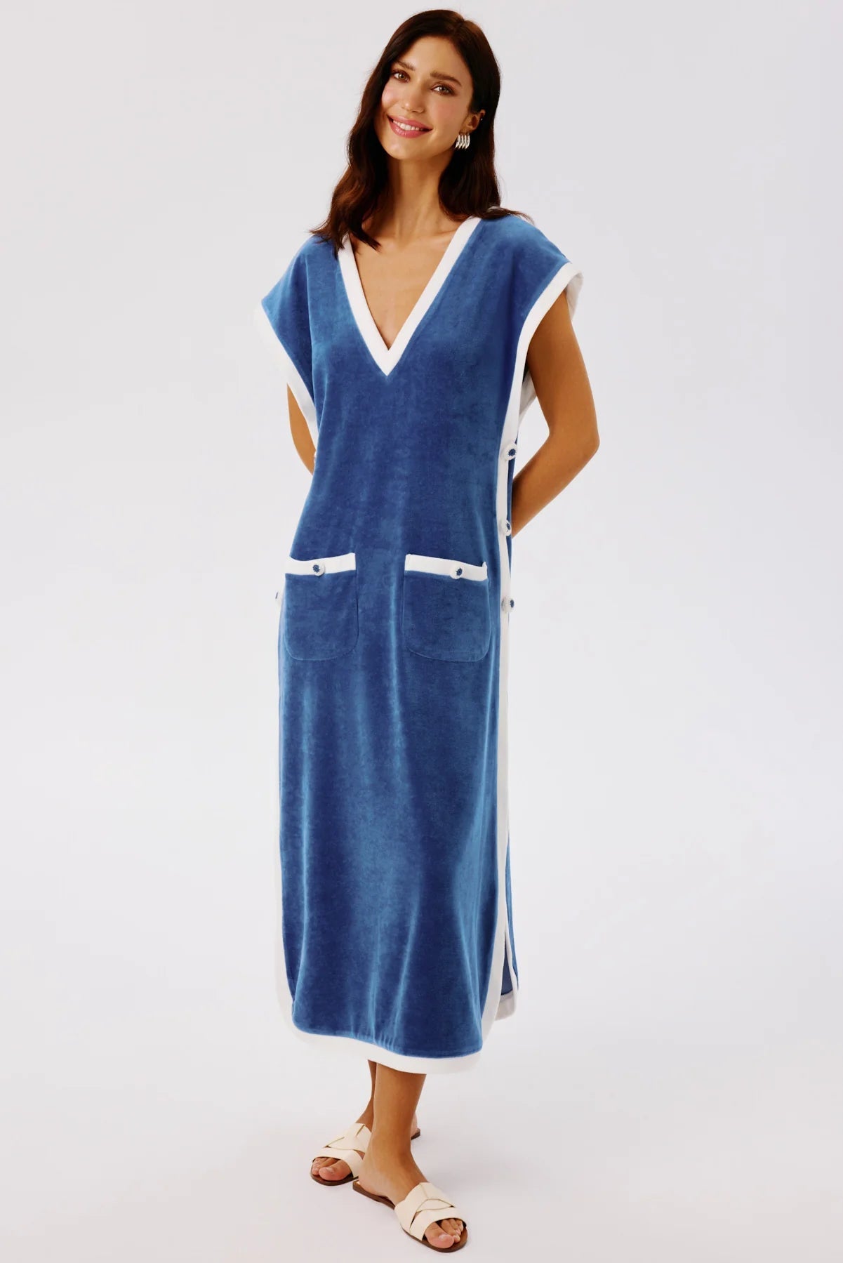 Peony Kaftan Dress Navy