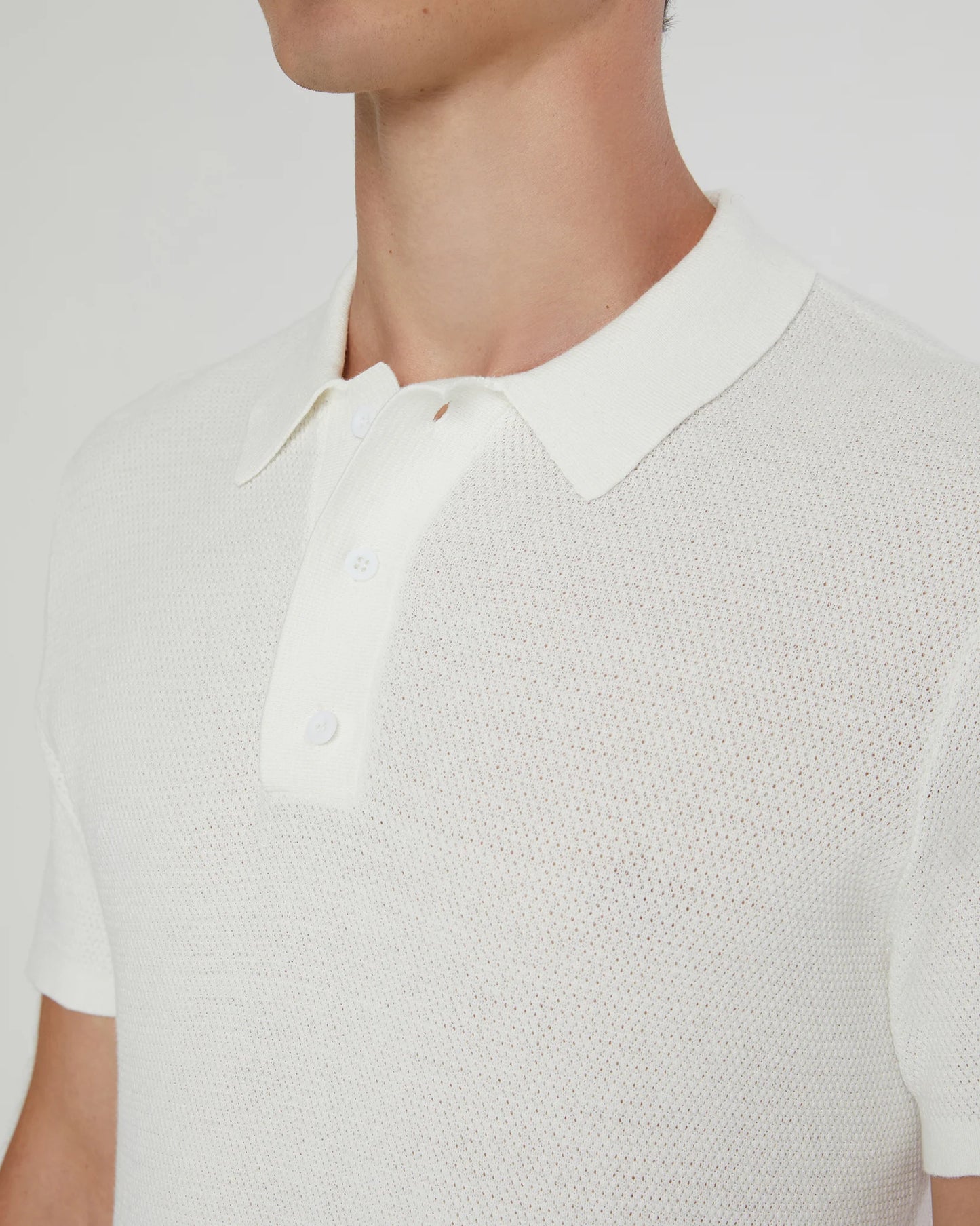 Cotton Textured Knit Polo White