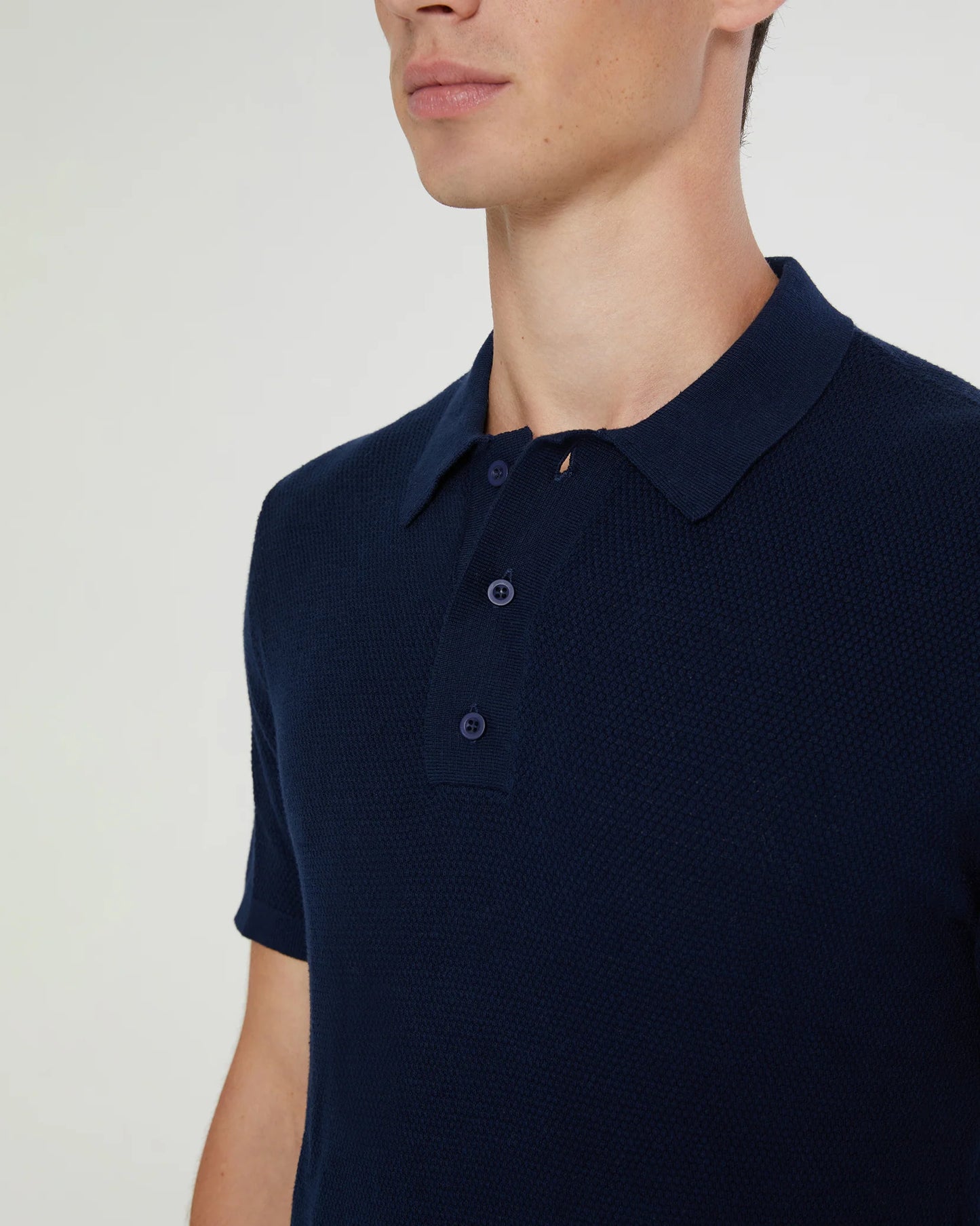 Cotton Textured Knit Polo Navy