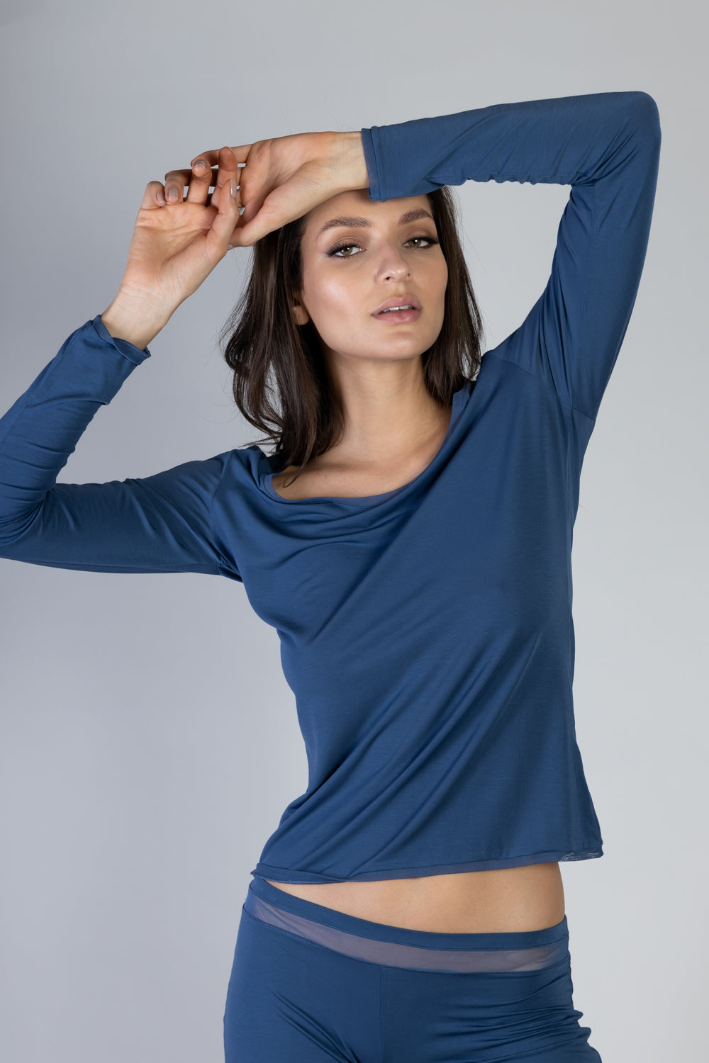 Douceur long Sleeve & Short Navy Pajama