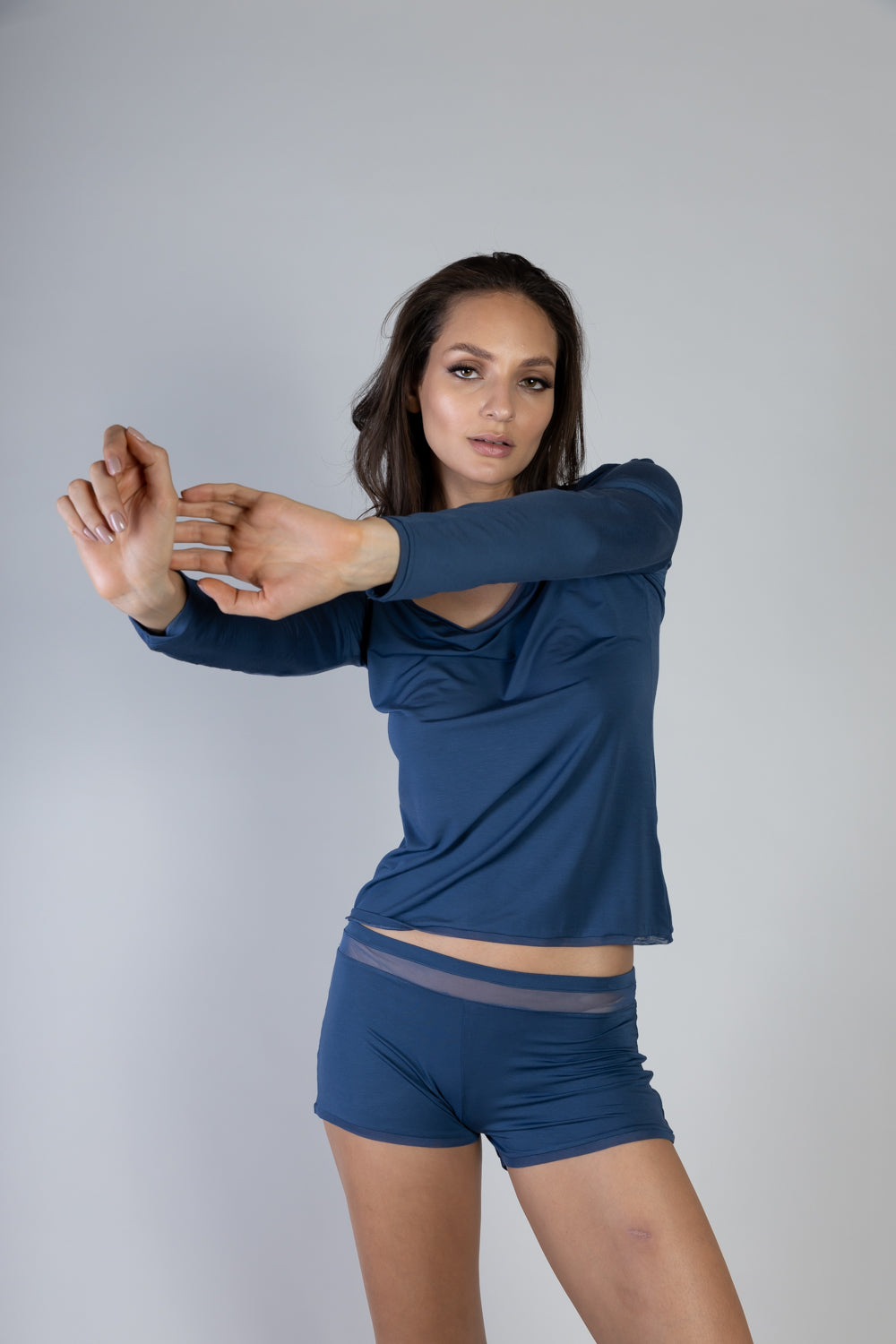 Douceur long Sleeve & Short Navy Pajama