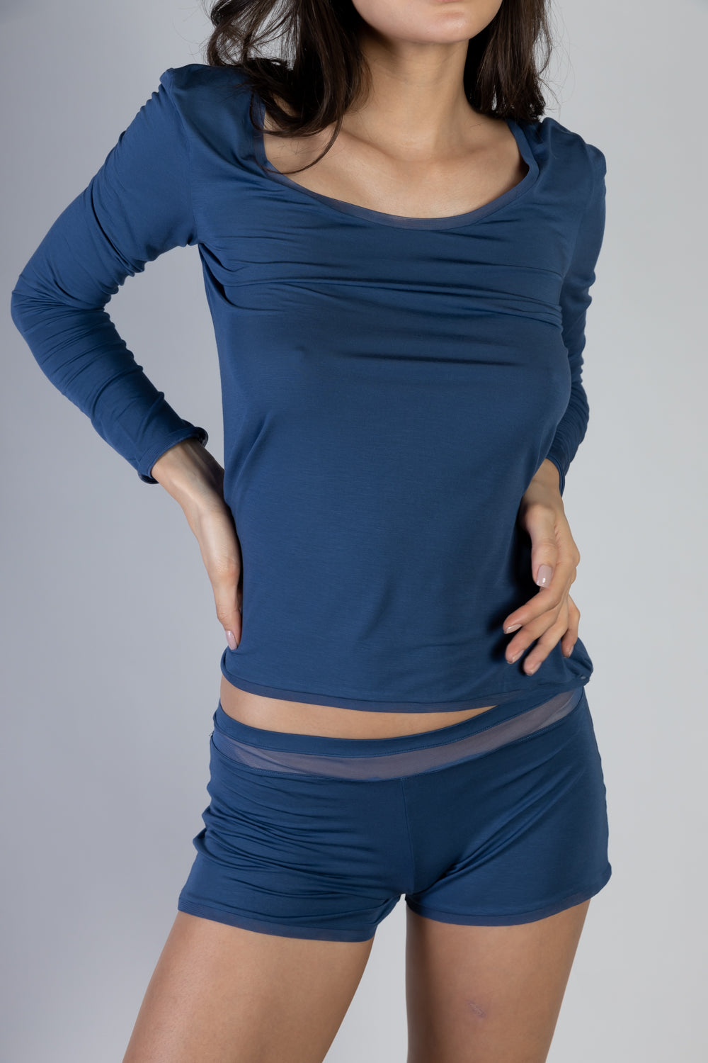 Douceur long Sleeve & Short Navy Pajama