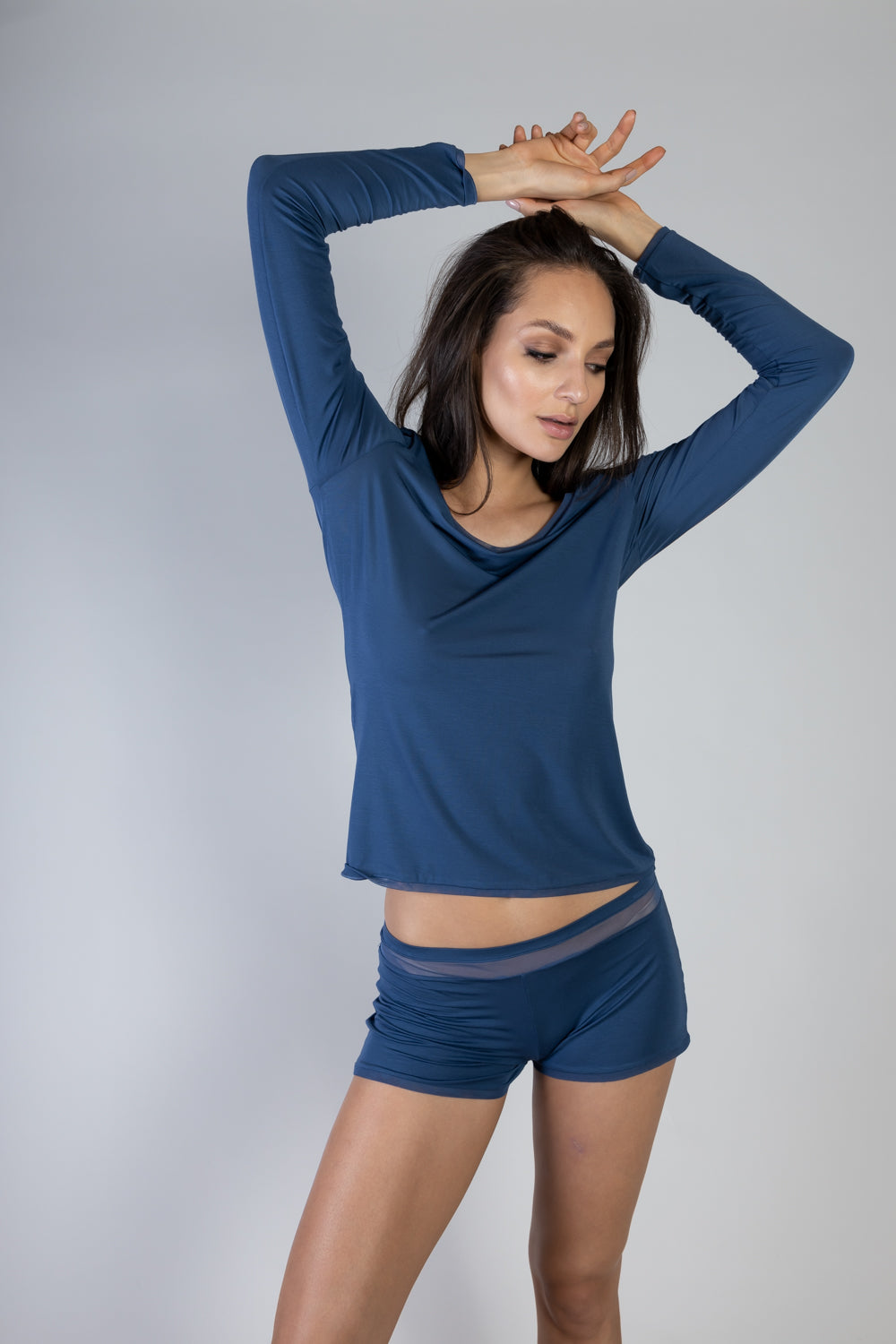 Douceur long Sleeve & Short Navy Pajama