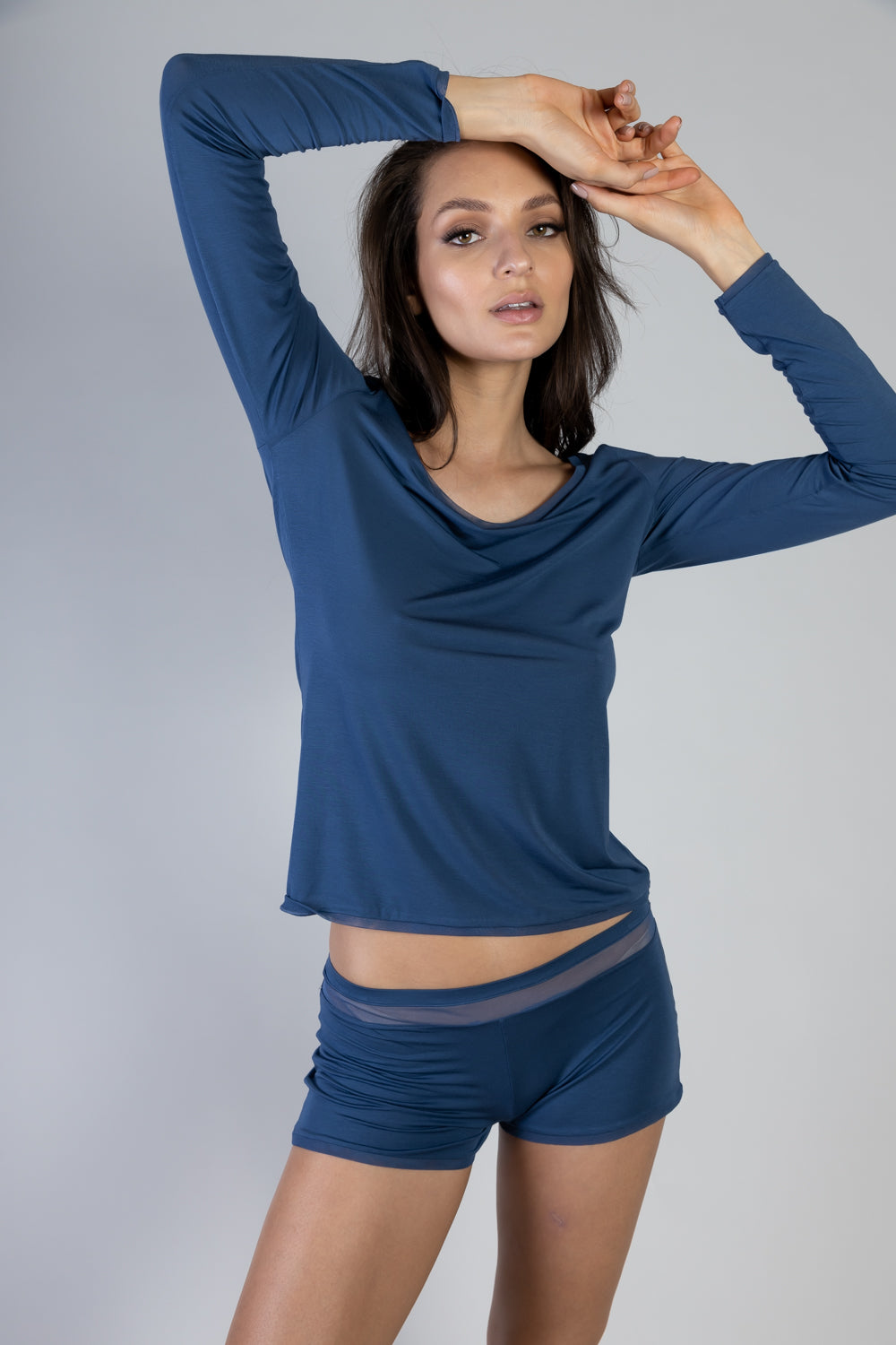 Douceur long Sleeve & Short Navy Pajama