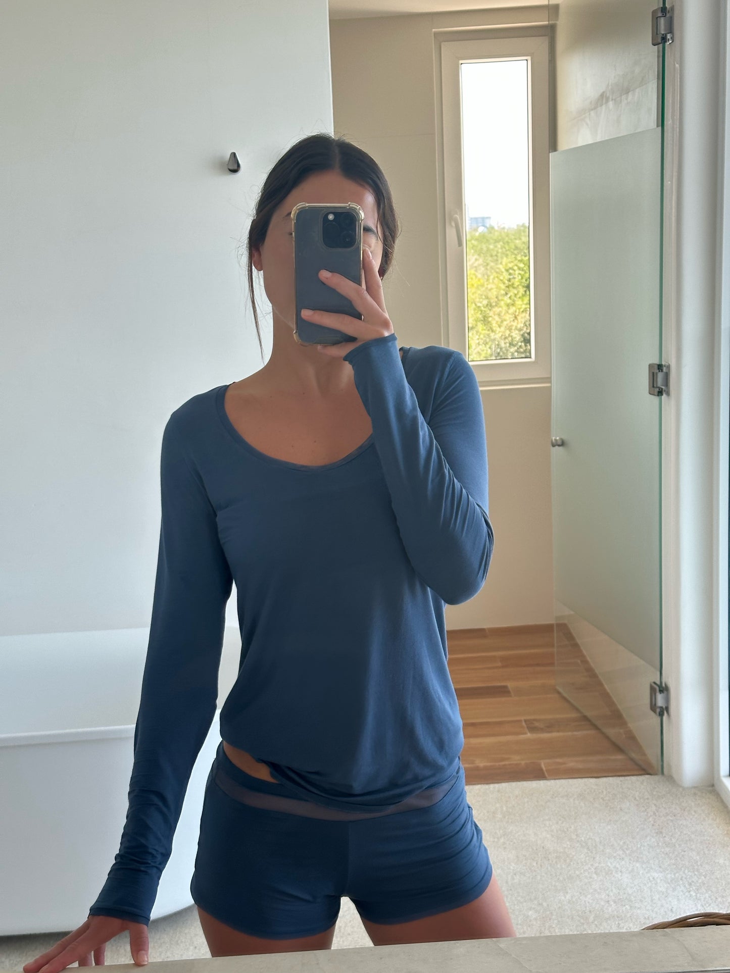 Douceur long Sleeve & Short Navy Pajama