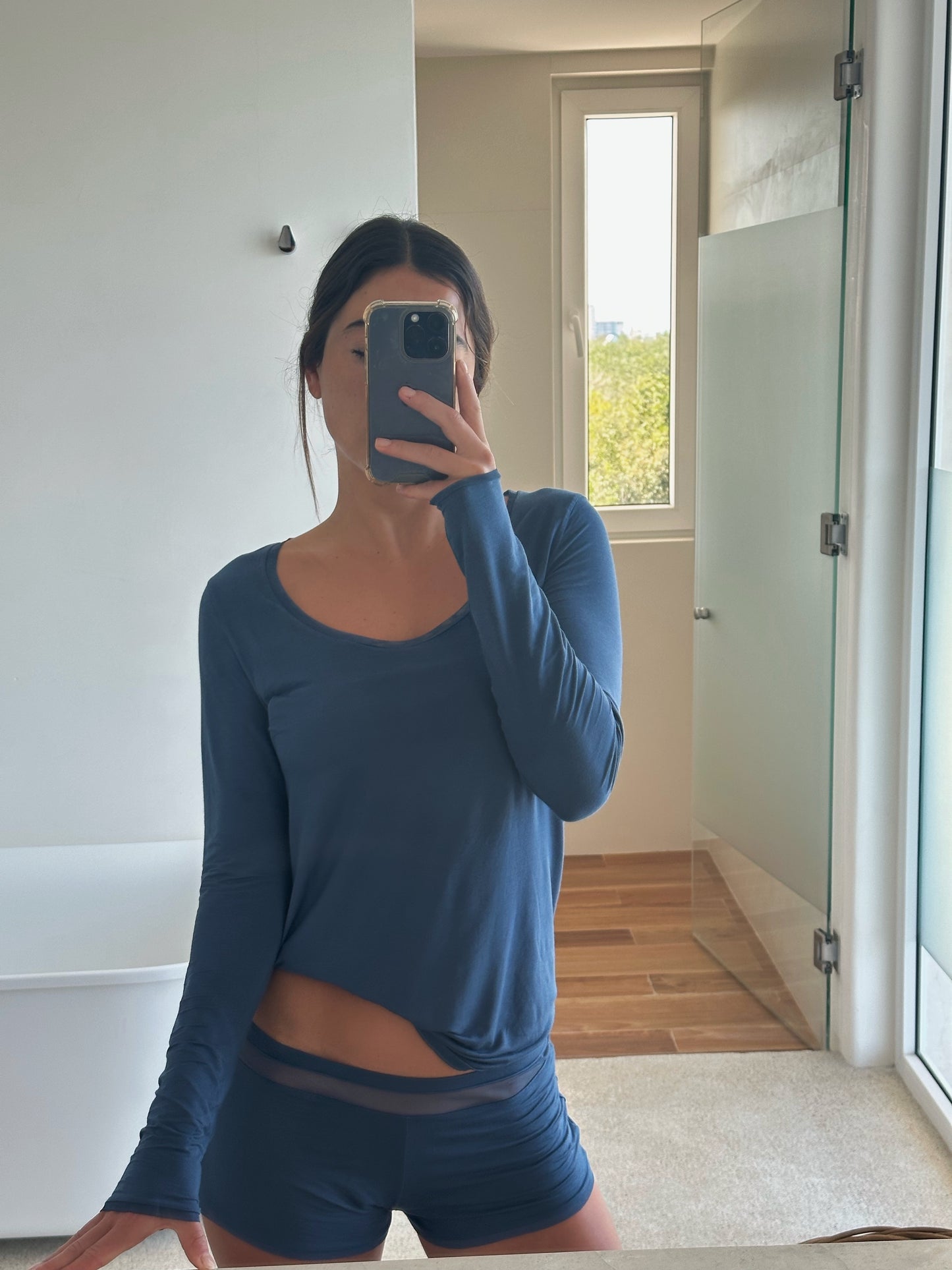 Douceur long Sleeve & Short Navy Pajama