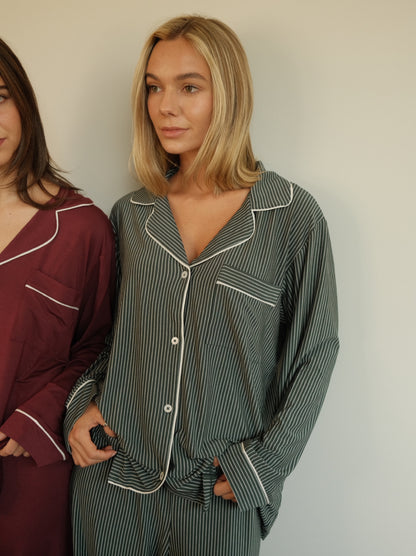 Gisele Modal Long Pj Set Duo Stripe Pine