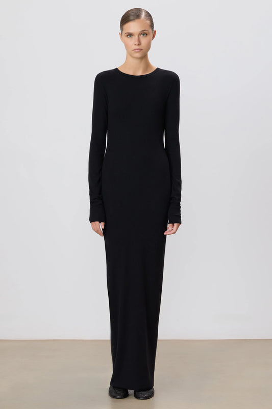 Long Sleeve Crewneck Maxi Dress Black