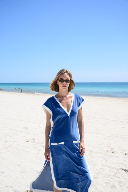 Peony Kaftan Dress Navy