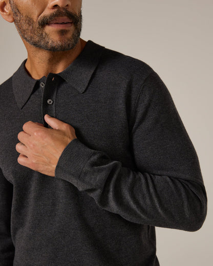 Belford Long Sleeve Sweater Polo Charcoal