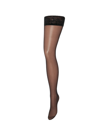 Plain Leg/Lace Top Thigh Highs Black