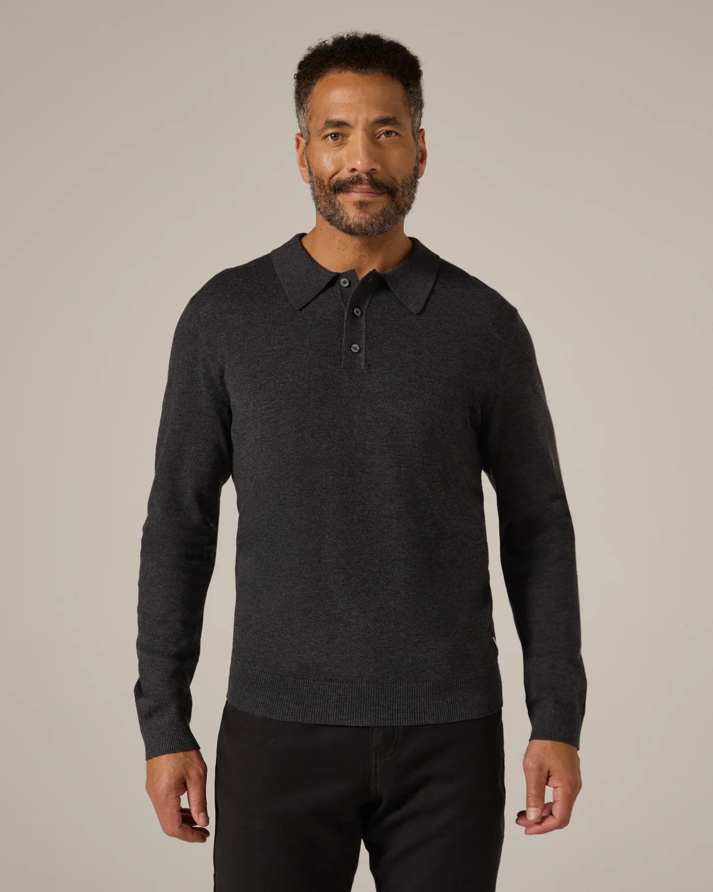 Belford Long Sleeve Sweater Polo Charcoal
