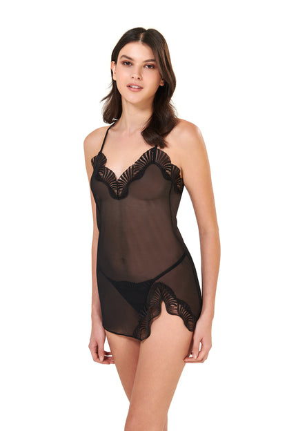 Trista Short Chemise and Thong Set Black