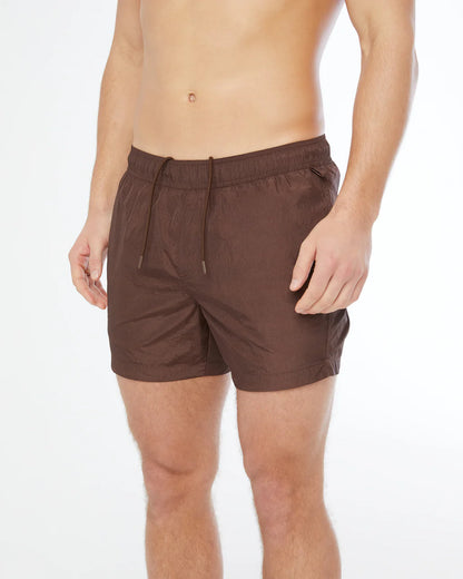 Nylon Crinkle 5 Brown Swim Trunk