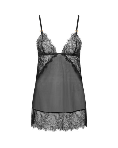 Peony Short Chemise and Thong Set Black