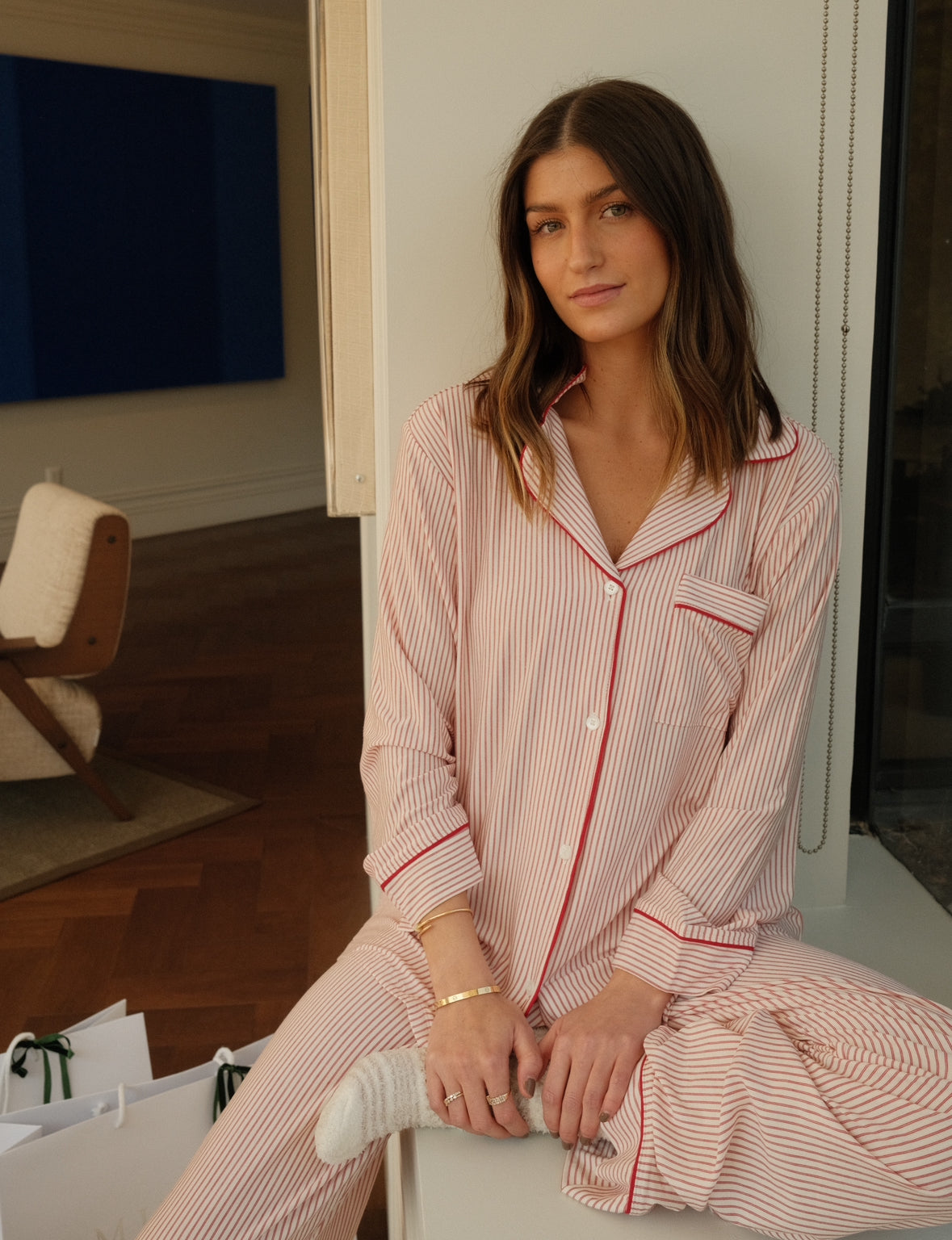 Gisele Printed Long Pj Set Duo Stripe