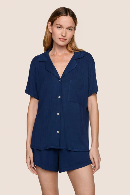 Gisele Modal Rib Relaxed Short PJ Set Navy