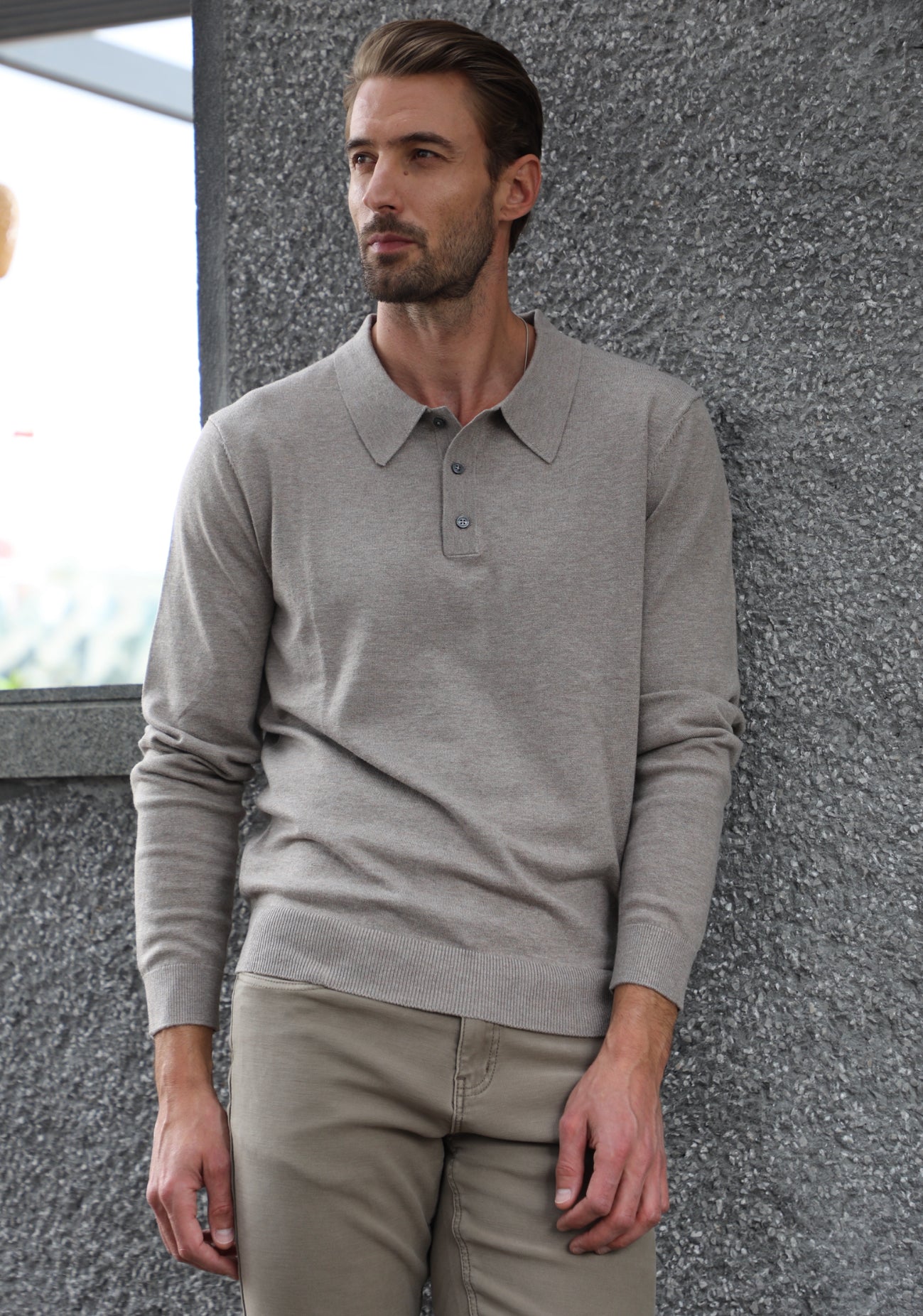 Belford Long Sleeve Sweater Polo Beige