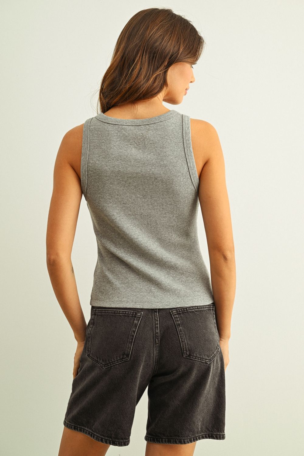 Round Neck Button Top Grey