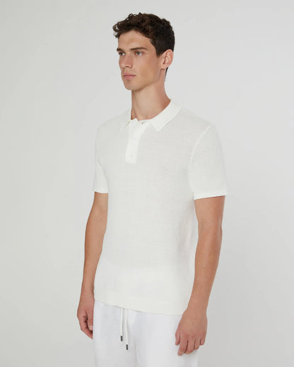 Cotton Textured Knit Polo White