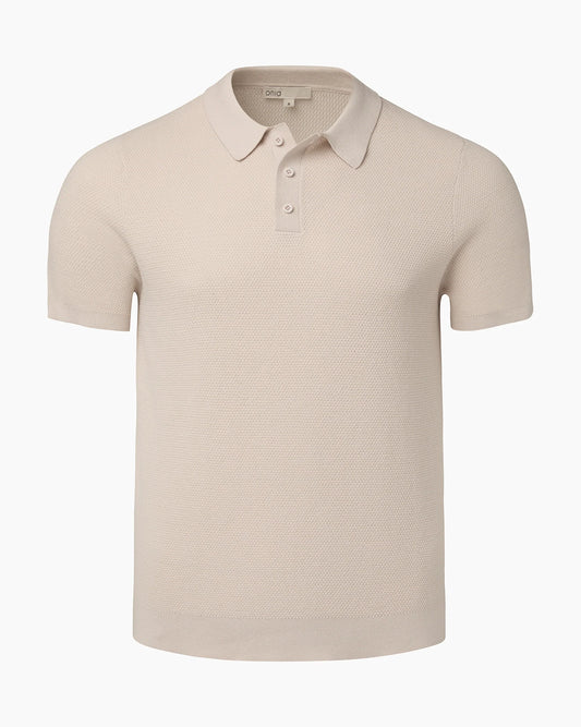 Cotton Textured Knit Polo Stone