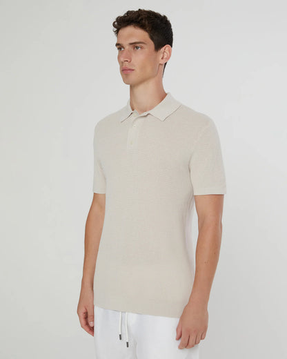 Cotton Textured Knit Polo Stone