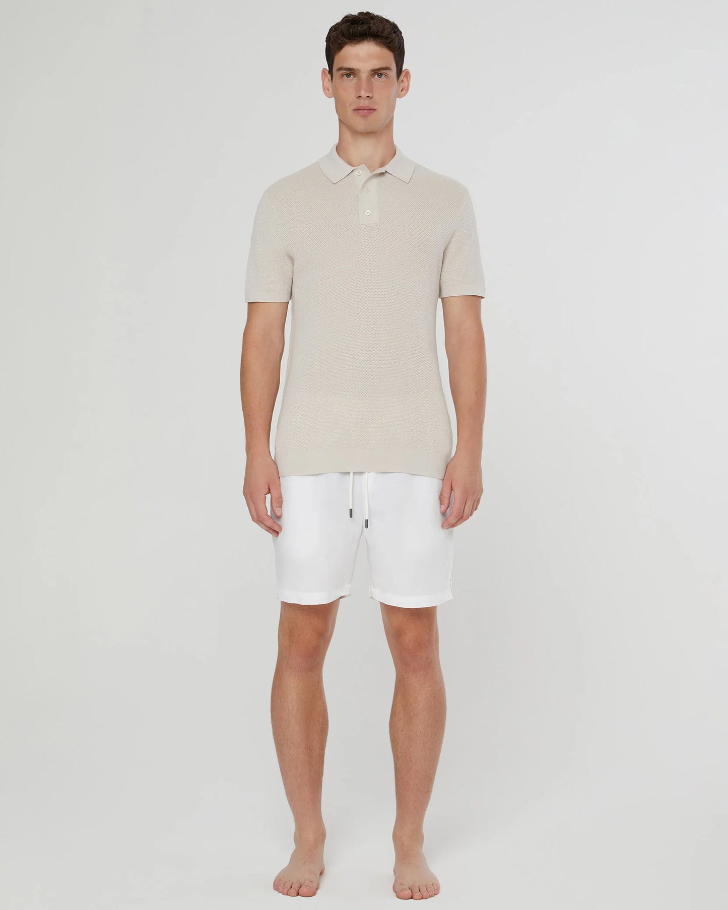 Cotton Textured Knit Polo Stone