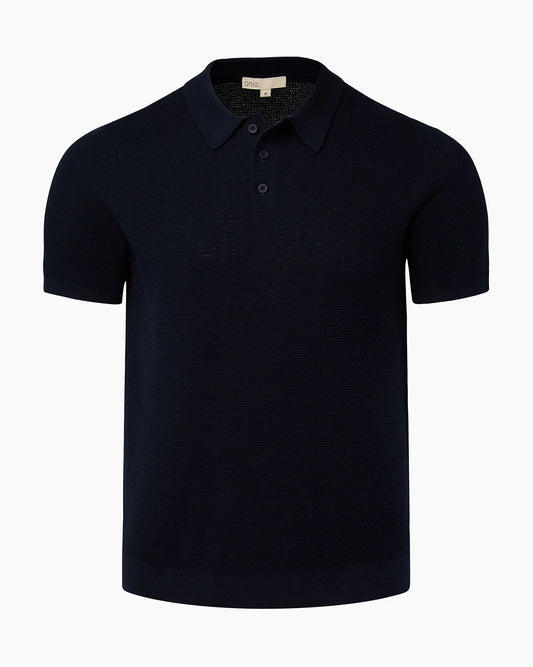 Cotton Textured Knit Polo Navy