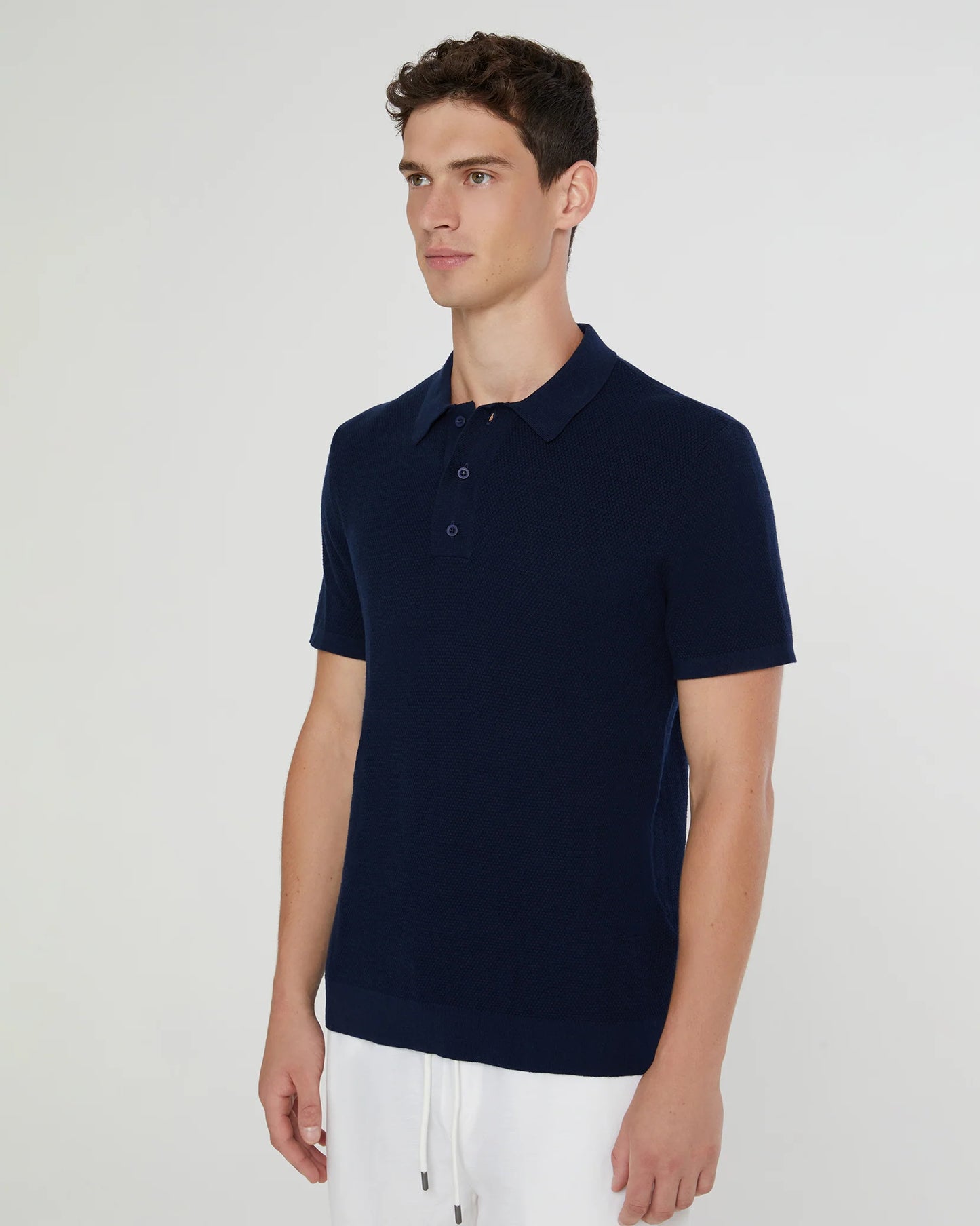 Cotton Textured Knit Polo Navy