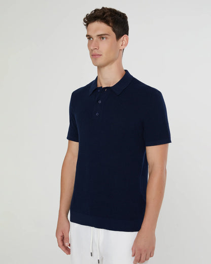Cotton Textured Knit Polo Navy