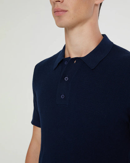 Cotton Textured Knit Polo Navy