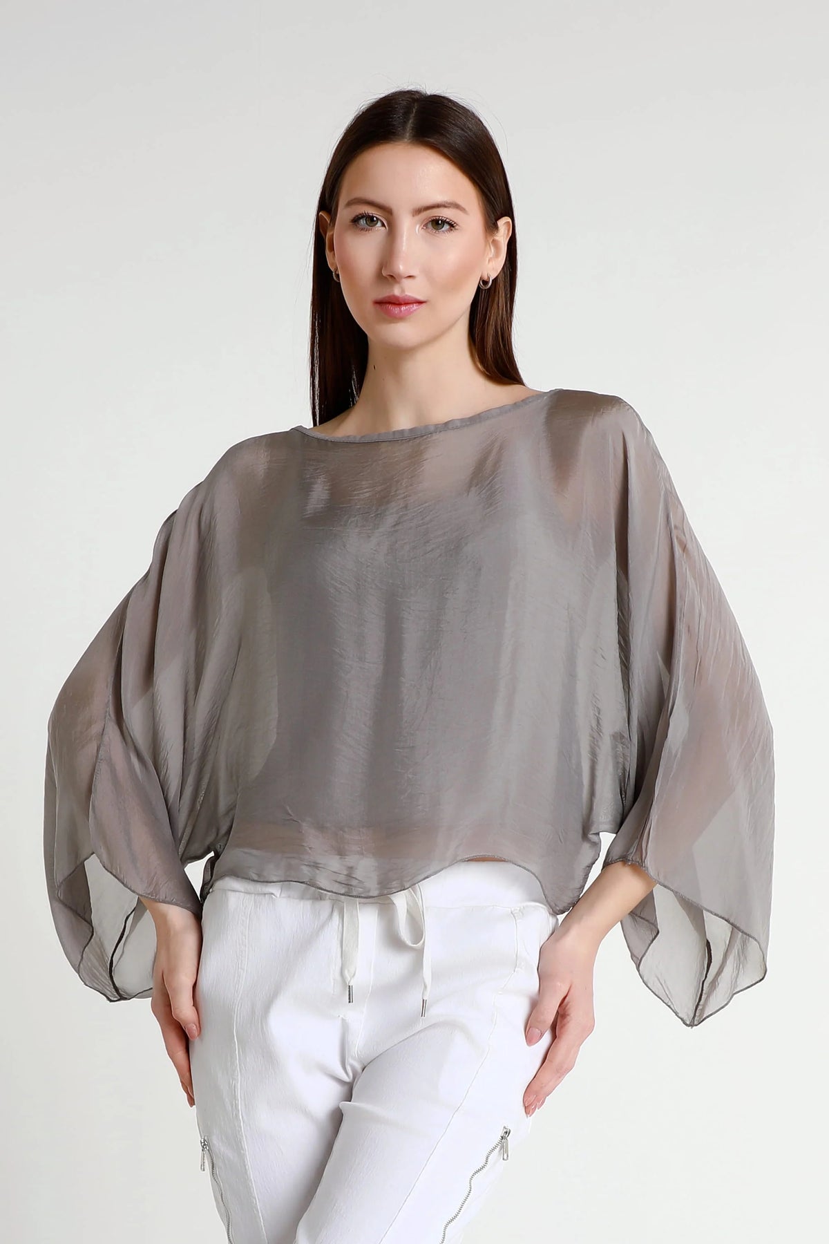 Sofita Cropped Silk Caftan Taupe
