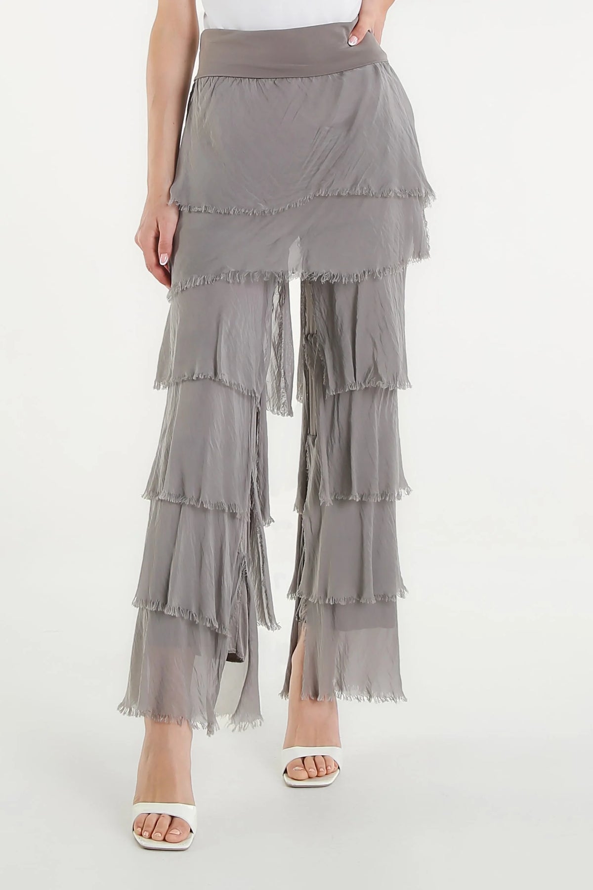 Mirabella Silk Ruffle Pants Taupe